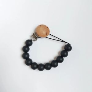 Black Silicone and Wooden Pacifier Clip